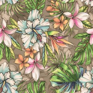Papier Peint Fleurs Paradisiaques, Feuilles De Palmier Et Monstera – Image 1