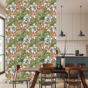 Papier Peint Fleurs Paradisiaques, Feuilles De Palmier Et Monstera – Image 4