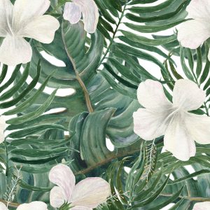 Papier Peint Feuilles De Palmier À L'hibiscus – Image 1