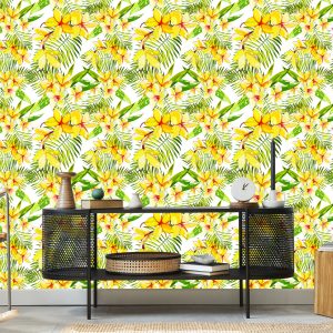 Papier Peint Fleurs De Plumeria Avec Des Feuilles De Palmier – Image 5