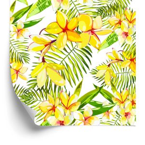 Papier Peint Fleurs De Plumeria Avec Des Feuilles De Palmier – Image 2