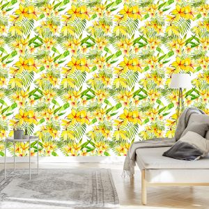 Papier Peint Fleurs De Plumeria Avec Des Feuilles De Palmier – Image 3