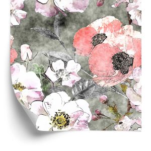 Papier Peint Roses Avec Coquelicot Vintage – Image 2