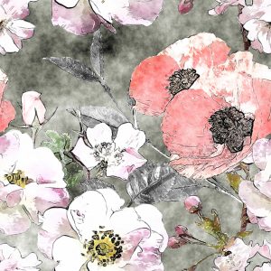 Papier Peint Roses Avec Coquelicot Vintage – Image 1