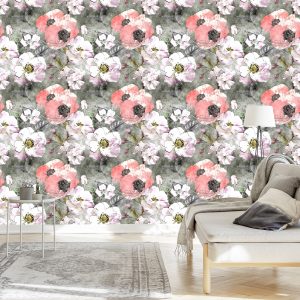 Papier Peint Roses Avec Coquelicot Vintage – Image 3