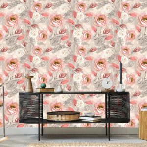 Papier Peint Roses Peintes À L'aquarelle Avec Des Feuilles – Image 5