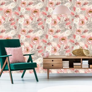 Papier Peint Roses Peintes À L'aquarelle Avec Des Feuilles – Image 6