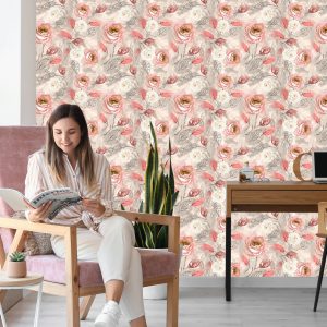 Papier Peint Roses Peintes À L'aquarelle Avec Des Feuilles – Image 7