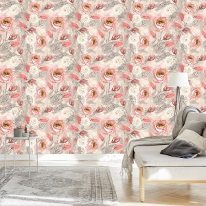 Papier Peint Roses Peintes À L'aquarelle Avec Des Feuilles – Image 3