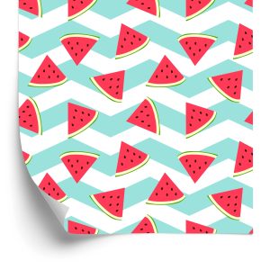 Papier Peint Pour Enfants - Pastèques Sur Fond Blanc - Turquoise – Image 2