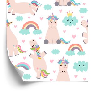Papier Peint Pour Les Enfants - Licornes Et Arc-En-Ciel – Image 2