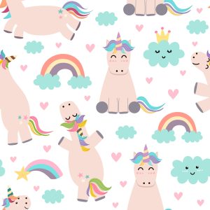 Papier Peint Pour Les Enfants - Licornes Et Arc-En-Ciel – Image 1