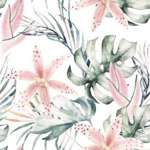Papier Peint Orchidées Tropicales Avec Des Feuilles – Image 1