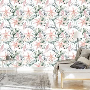 Papier Peint Orchidées Tropicales Avec Des Feuilles – Image 3
