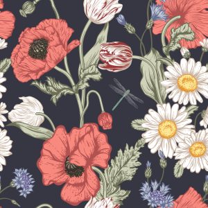 Papier Peint Tulipes, Coquelicots, Bleuets Et Marguerites – Image 1