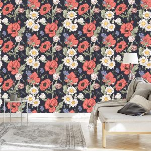 Papier Peint Tulipes, Coquelicots, Bleuets Et Marguerites – Image 3