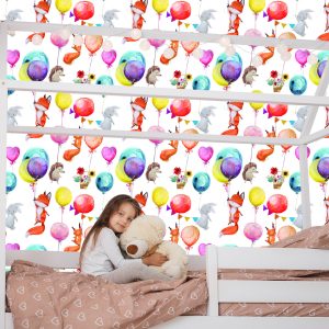 Papier Peint Pour Les Enfants - Animaux De La Forêt Et Ballons – Image 7