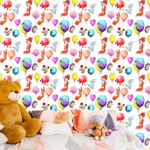 Papier Peint Pour Les Enfants - Animaux De La Forêt Et Ballons – Image 6