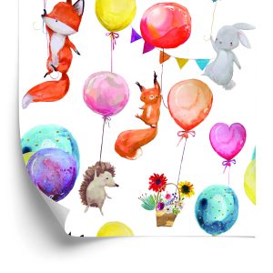 Papier Peint Pour Les Enfants - Animaux De La Forêt Et Ballons – Image 2