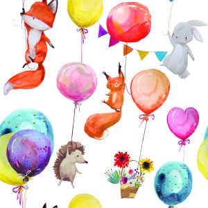 Papier Peint Pour Les Enfants - Animaux De La Forêt Et Ballons – Image 1