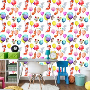 Papier Peint Pour Les Enfants - Animaux De La Forêt Et Ballons – Image 4