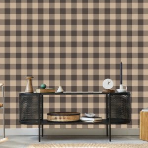 Papier Peint Vintage Check Marron Et Beige À La Mode – Image 5