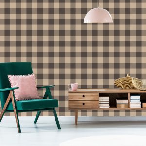 Papier Peint Vintage Check Marron Et Beige À La Mode – Image 6