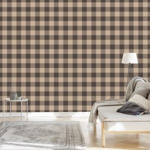 Papier Peint Vintage Check Marron Et Beige À La Mode – Image 3