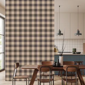 Papier Peint Vintage Check Marron Et Beige À La Mode – Image 4