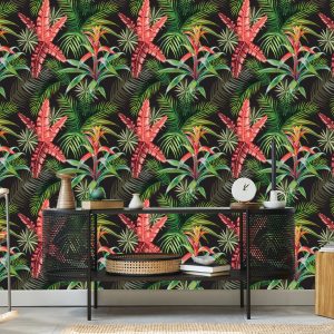 Papier Peint Feuilles De Palmier Et Fleurs Exotiques – Image 5