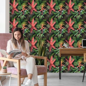 Papier Peint Feuilles De Palmier Et Fleurs Exotiques – Image 7