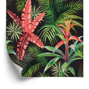 Papier Peint Feuilles De Palmier Et Fleurs Exotiques – Image 2