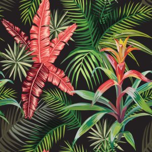 Papier Peint Feuilles De Palmier Et Fleurs Exotiques – Image 1