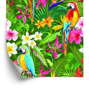 Papier Peint Feuilles Et Fleurs De Perroquets Tropicaux – Image 2