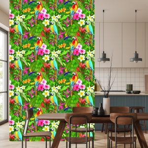 Papier Peint Feuilles Et Fleurs De Perroquets Tropicaux – Image 4
