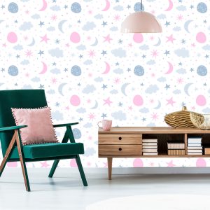 Papier Peint Pour Les Enfants - Étoiles, Nuages ​​Et Lunes Dans Le Style Scandinave – Image 6