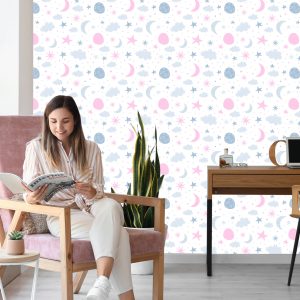 Papier Peint Pour Les Enfants - Étoiles, Nuages ​​Et Lunes Dans Le Style Scandinave – Image 7