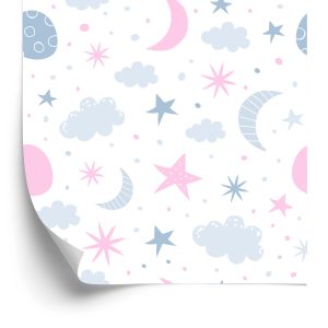 Papier Peint Pour Les Enfants - Étoiles, Nuages ​​Et Lunes Dans Le Style Scandinave – Image 2