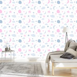 Papier Peint Pour Les Enfants - Étoiles, Nuages ​​Et Lunes Dans Le Style Scandinave – Image 3