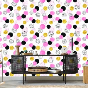 Papier Peint Pois Noirs Roses Et Jaunes – Image 5