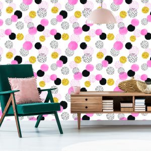 Papier Peint Pois Noirs Roses Et Jaunes – Image 6