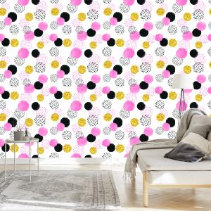 Papier Peint Pois Noirs Roses Et Jaunes – Image 3