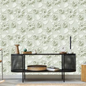 Papier Peint Chrysanthèmes Tridimensionnels Avec Feuilles – Image 5