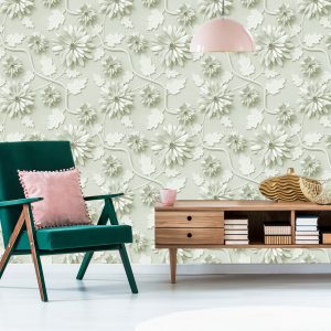 Papier Peint Chrysanthèmes Tridimensionnels Avec Feuilles – Image 6