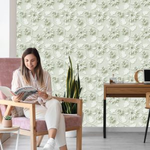 Papier Peint Chrysanthèmes Tridimensionnels Avec Feuilles – Image 7