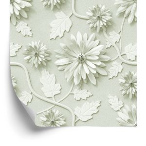 Papier Peint Chrysanthèmes Tridimensionnels Avec Feuilles – Image 2