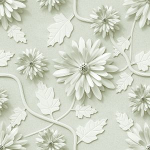Papier Peint Chrysanthèmes Tridimensionnels Avec Feuilles – Image 1