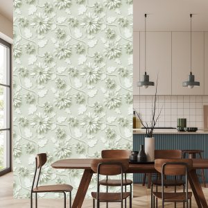 Papier Peint Chrysanthèmes Tridimensionnels Avec Feuilles – Image 4