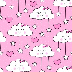 Papier Peint Pour Les Enfants - Sleeping Clouds Hearts And Stars – Image 1