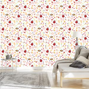 Papier Peint Pour Les Enfants - Abeilles, Papillons, Coccinelles Et Plantes D'automne – Image 3